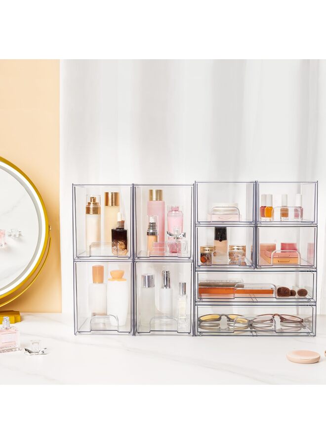 LAMAY 2PCS 12''W Clear Stackable Storage Drawers, Acrylic Plastic Organizers Bins for Makeup Palettes, Cosmetics, and Beauty Supplies,Ideal for Vanity, Bathroom,Cabinet,Desk Organization - Image 5